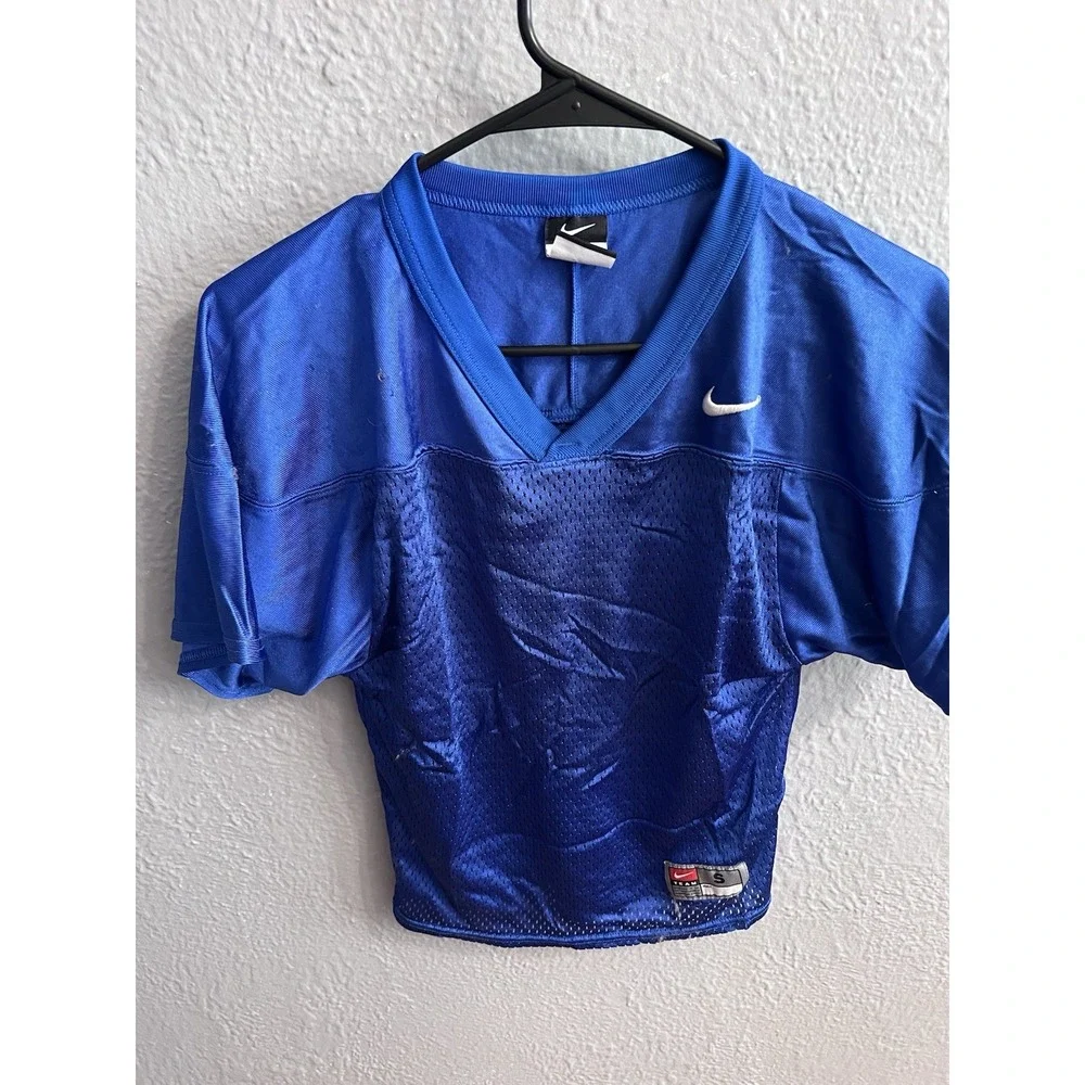 Vtg Nike Team Football Jersey Youth Small‎ Blank Practice Shirt Swoosh Logo Blue